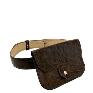 Anne Klein II Belt Bag Vintage Brown Leather Embossed Crock Removable Pouch XS